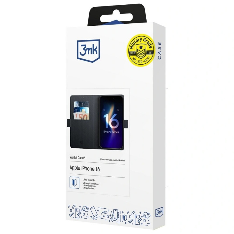 Custodia portafoglio 3MK per Apple iPhone 17, nera