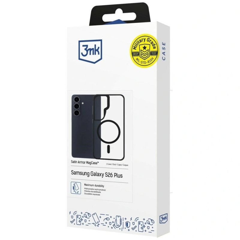 Custodia protettiva 3mk Satin Armor MagCase per Samsung Galaxy S26+, nera