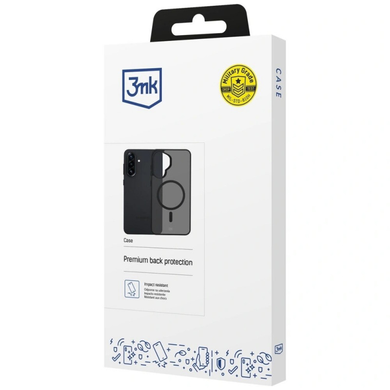 Custodia per smartphone 3MK Smoke MagCase Samsung Galaxy A37, nero fumé