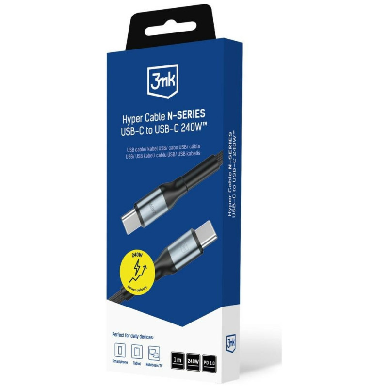 Cavo 3MK Hyper Cable N-SERIES USB-C a USB-C, 1 m, 240 W, nero