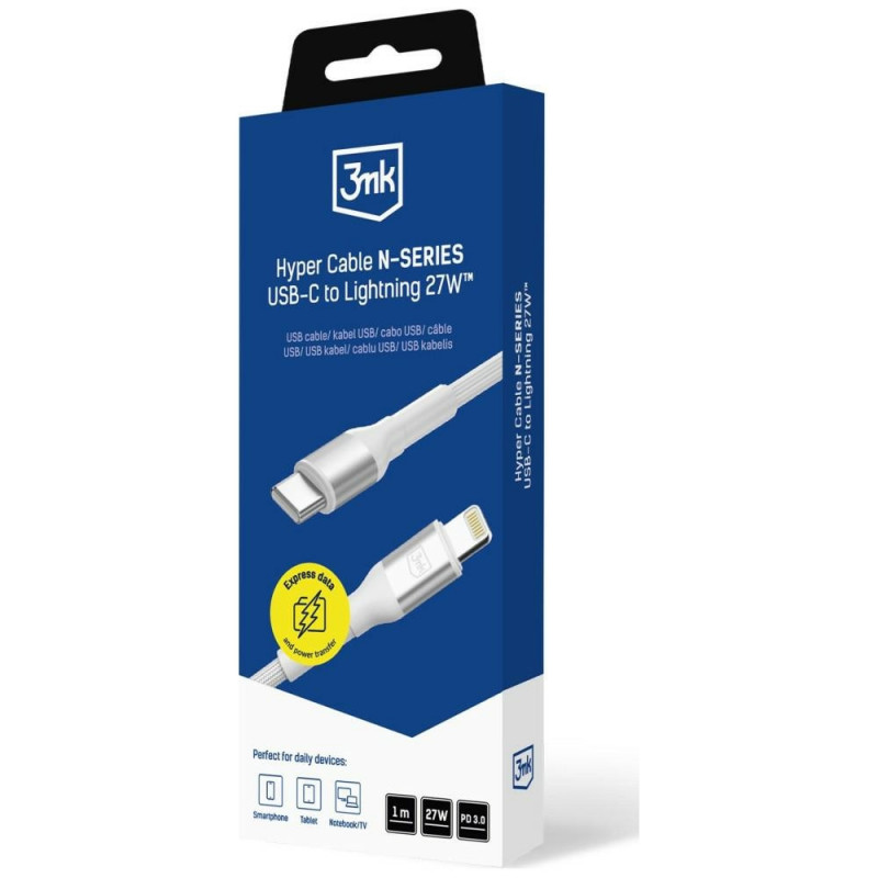 Cavo 3MK Hyper Cable N-SERIES USB-C – Lightning, 1 m, 27 W, bianco