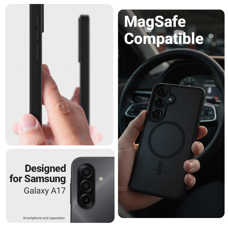 Custodia Crong Hybrid Matte Magnetic MagSafe per Samsung Galaxy A17, nera