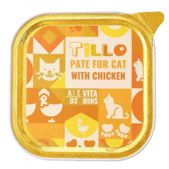 TILLO Cibo umido per gatti con paté di pollo, 100 g