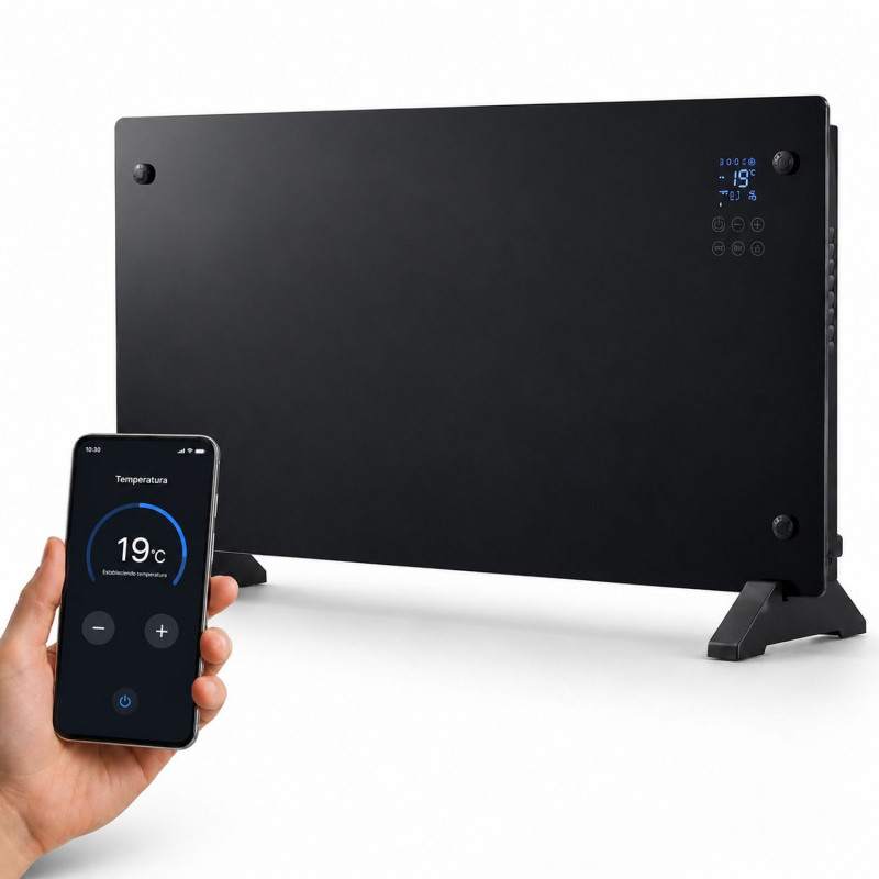 Termoconvettore smart in vetro Extralink LPL-23A-BL, 2000 W, WiFi, nero
