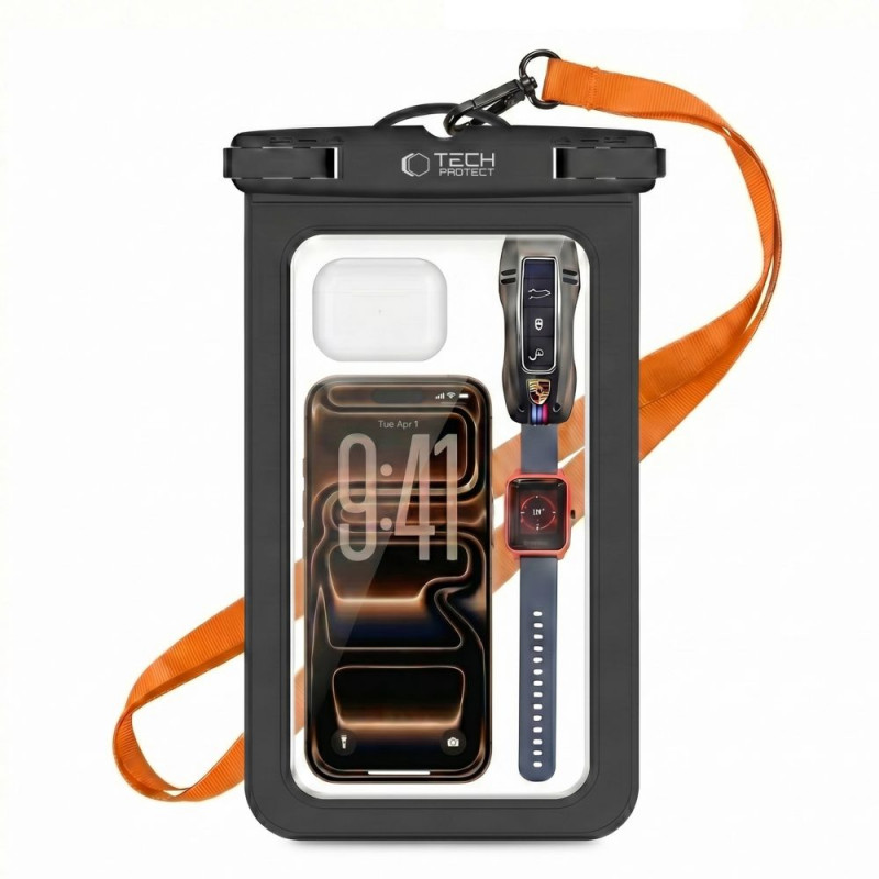 Custodia impermeabile universale Tech-Protect UWC9 8.9", nero/arancione
