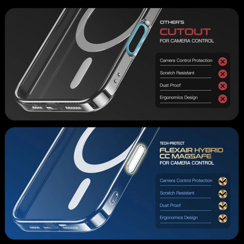 Custodia Tech-Protect Flexair Hybrid CC MagSafe per Apple iPhone 16, trasparente