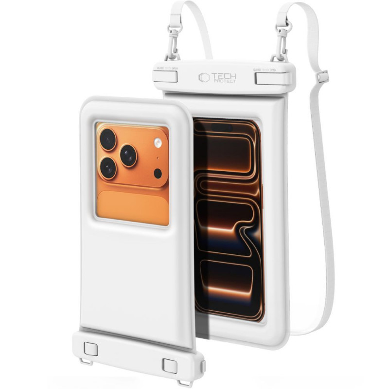 Custodia universale impermeabile galleggiante Tech-Protect UWC7 per smartphone fino a 6.9 pollici, bianca