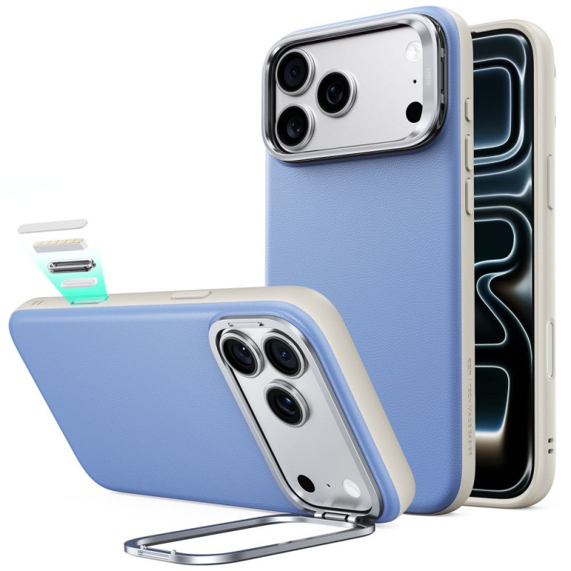 Custodia ESR in pelle con kickstand e MagSafe per Apple iPhone 17 Pro Max / 18 Pro Max, azzurra