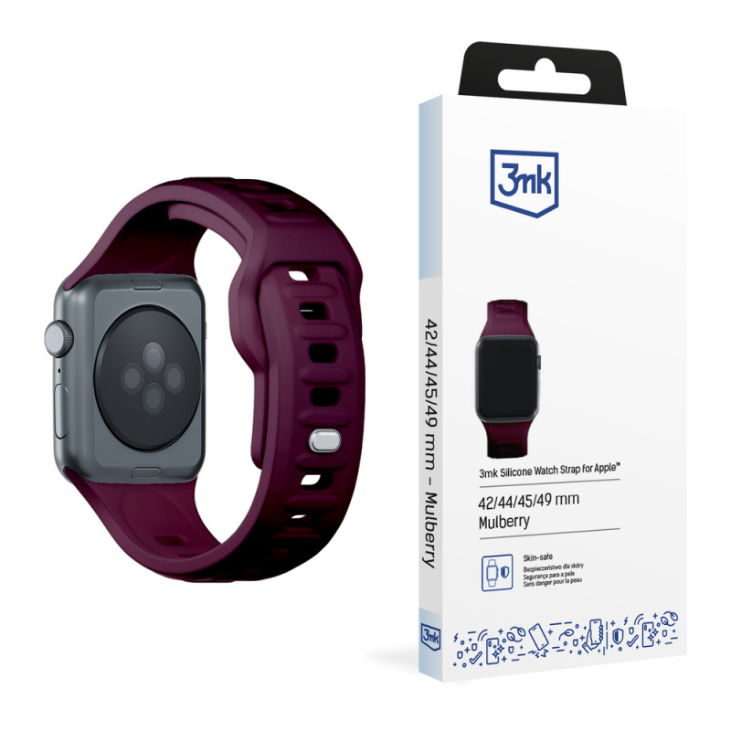 Cinturino in silicone 3mk per Apple Watch 42/44/45/49 mm, gelso / bordeaux