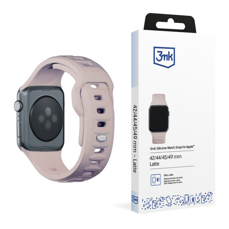 Cinturino in silicone 3mk per Apple Watch 42/44/45/49 mm, rosa-beige / latte