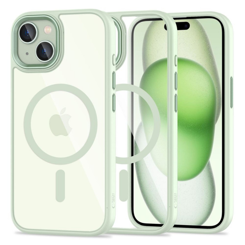 Custodia Tech-Protect MagMat MagSafe per Apple iPhone 15, verde/trasparente