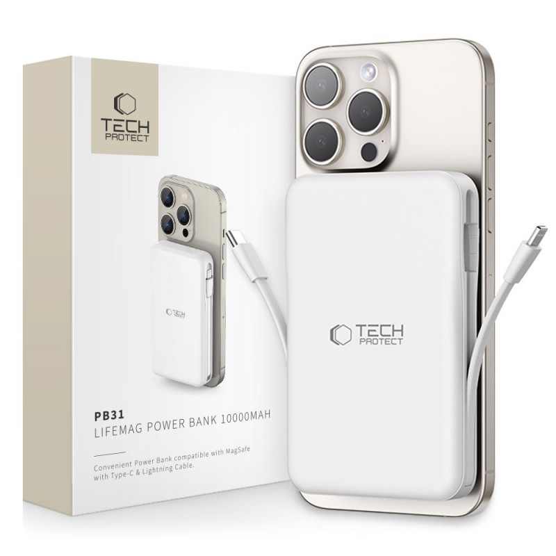 Tech-Protect PB31 LifeMag power bank MagSafe 10000 mAh, 15 W, bianca