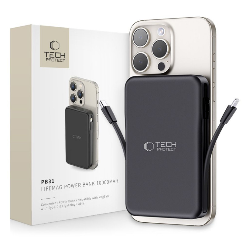Power bank Tech-Protect PB31 LifeMag MagSafe 10000 mAh, 15 W, nero
