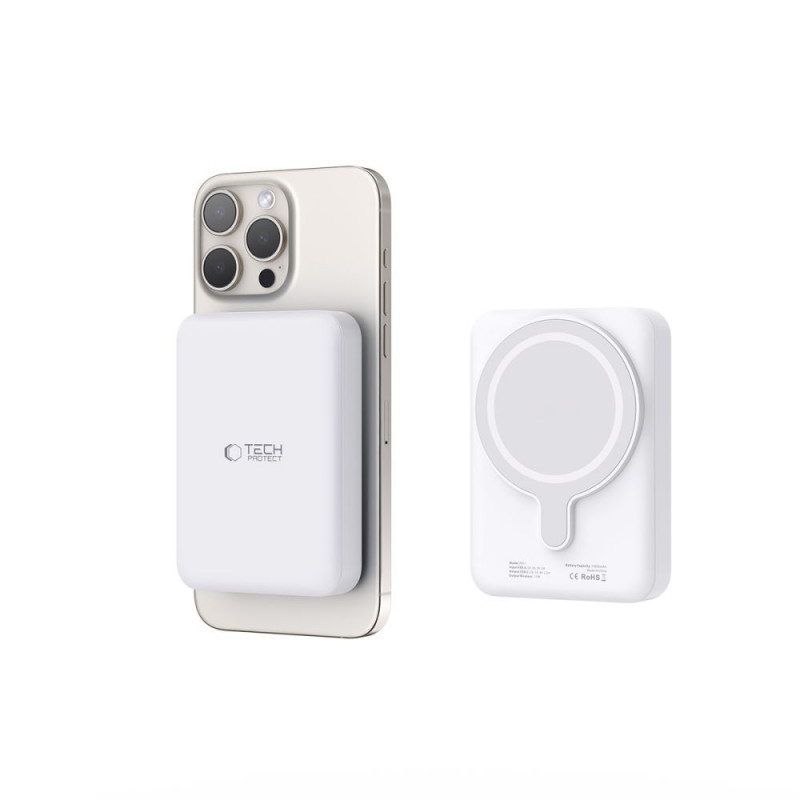 Power bank Tech-Protect PB11 LifeMag MagSafe 10000 mAh, 15 W, bianco