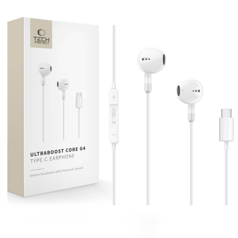 Cuffie con filo Tech-Protect Ultraboost Core G4 USB-C, bianche