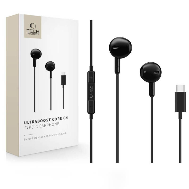 Cuffie con filo Tech-Protect Ultraboost Core G4 USB-C, nere
