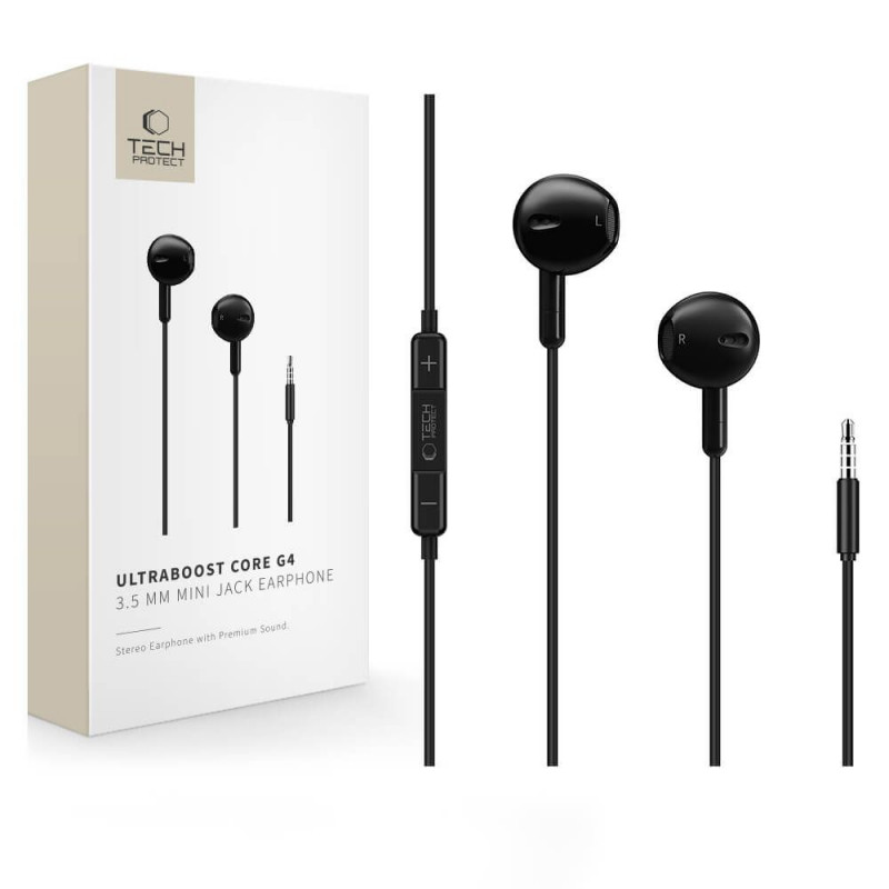 Cuffie con filo Tech-Protect Ultraboost Core G4 Mini Jack 3.5 mm, nere