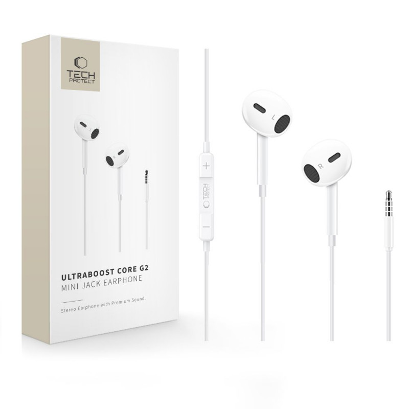 Cuffie con filo Tech-Protect Ultraboost Core G2 Mini Jack 3.5 mm, bianche