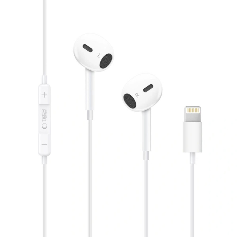 Cuffie auricolari con filo Tech-Protect Ultraboost Core G2 Lightning, bianche (THP4681)