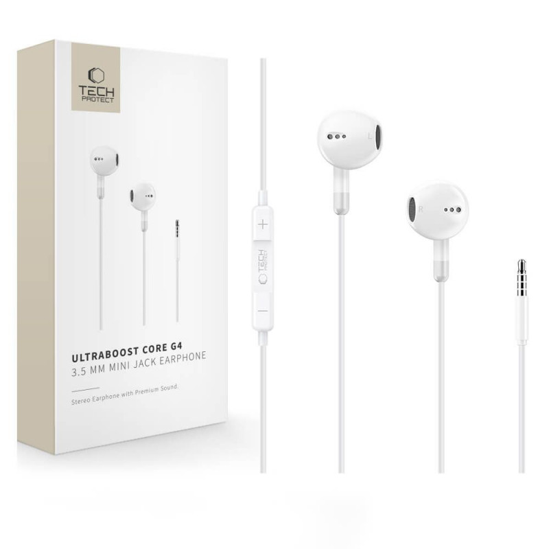 Tech-Protect Ultraboost Core G4 Auricolari con filo Mini Jack 3.5 mm, Bianco (THP5619)