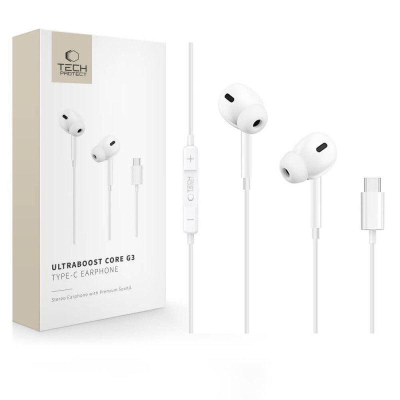 Cuffie con filo Tech-Protect Ultraboost Core G3 USB-C, bianche