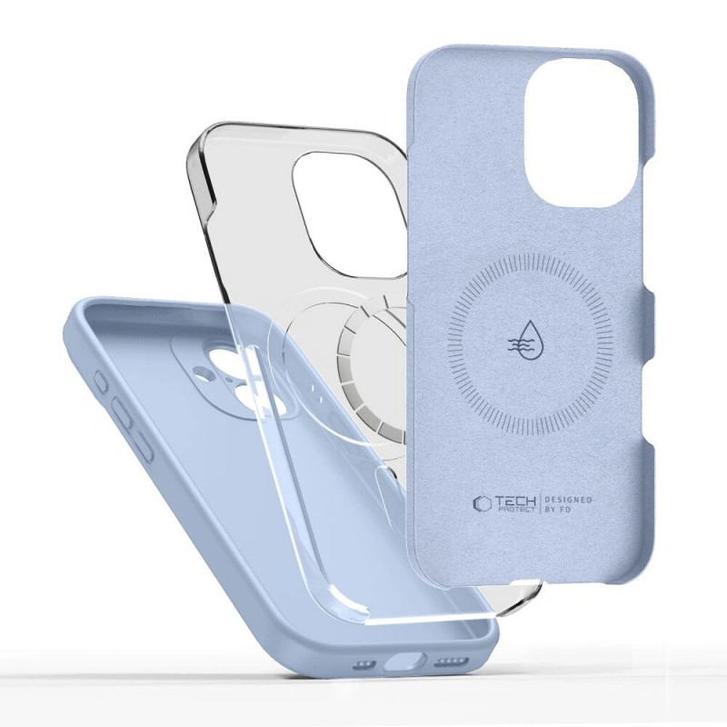 Custodia in silicone MagSafe Tech-Protect per Apple iPhone 17, blu nebbia