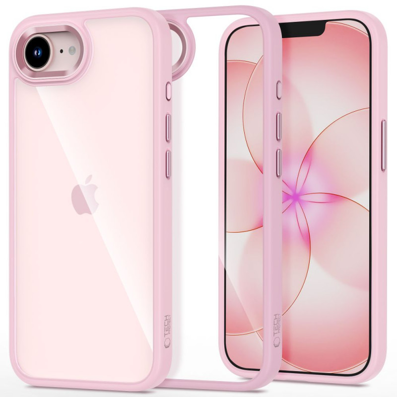 Custodia Tech-Protect Magmat per Apple iPhone 16e / 17e, rosa tenue/trasparente