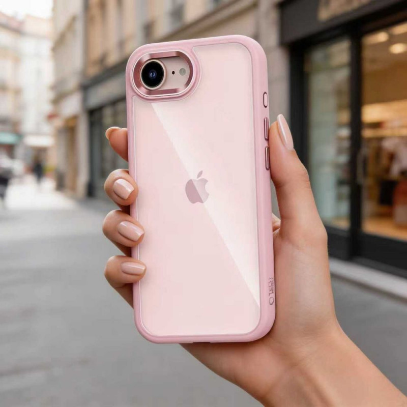 Custodia Tech-Protect Magmat per Apple iPhone 16e / 17e, rosa tenue/trasparente