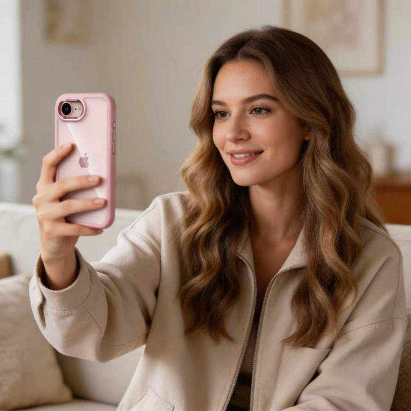 Custodia Tech-Protect Magmat per Apple iPhone 16e / 17e, rosa tenue/trasparente