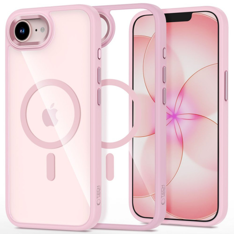 Custodia Magmat MagSafe Tech-Protect per Apple iPhone 16e / 17e, rosa tenue/trasparente