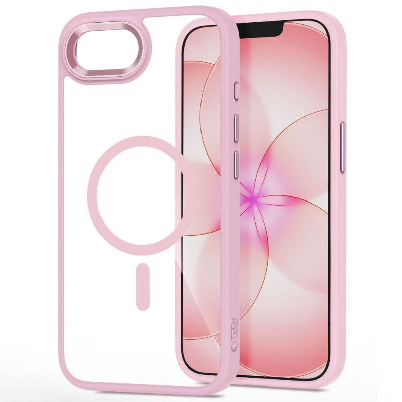 Custodia Magmat MagSafe Tech-Protect per Apple iPhone 16e / 17e, rosa tenue/trasparente