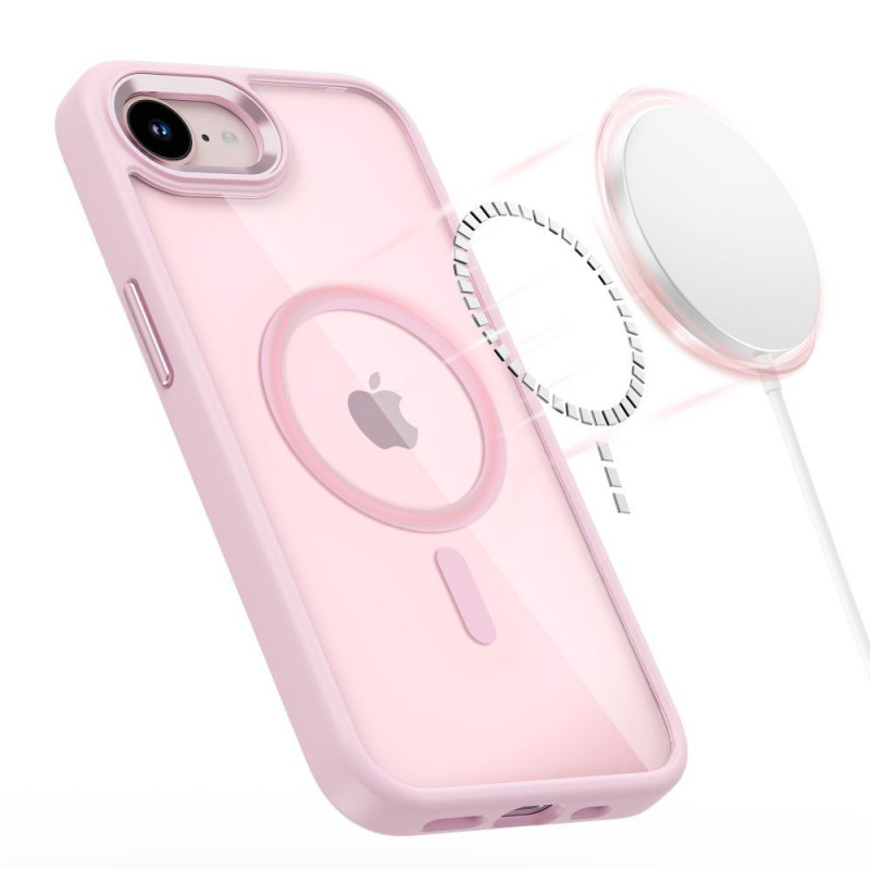 Custodia Magmat MagSafe Tech-Protect per Apple iPhone 16e / 17e, rosa tenue/trasparente
