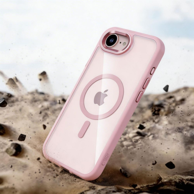 Custodia Magmat MagSafe Tech-Protect per Apple iPhone 16e / 17e, rosa tenue/trasparente