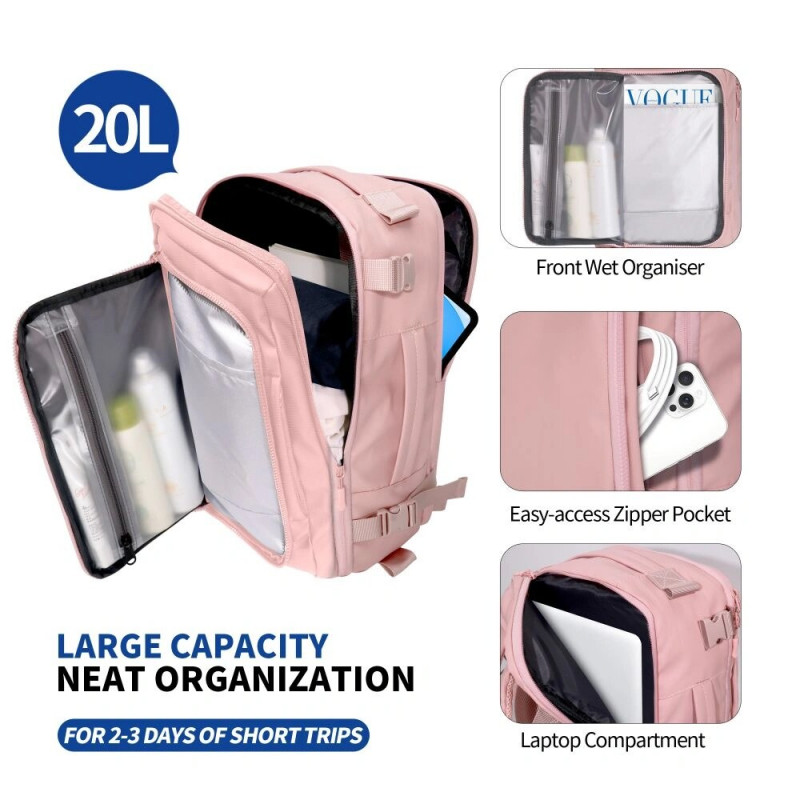 Zaino da cabina da viaggio per laptop Tech-Protect Defender S50 Ryanair & Wizzair, 20 L, 40x20x25 cm, rosa polvere
