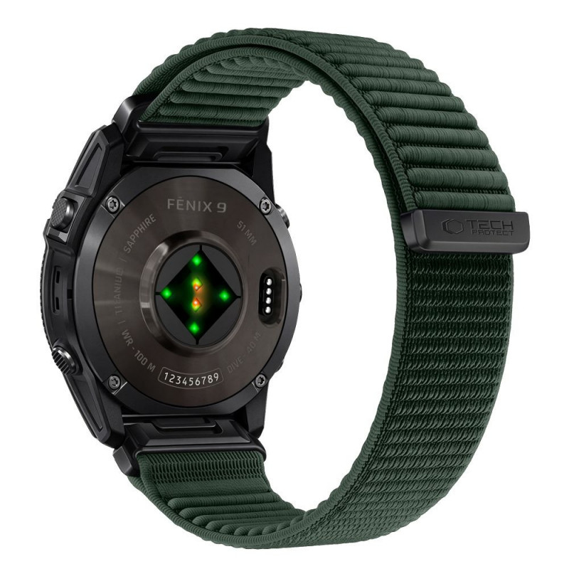 Cinturino per orologio Tech-Protect NylonLoop Garmin Fenix 5X / 5X Plus / 6X / 6X Pro / 7X / 8 / 8 Pro / 9 / 9 Pro (51 mm), verde militare