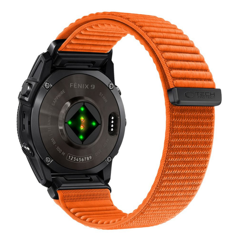 Cinturino per orologio Tech-Protect NylonLoop Garmin Fenix 5X / 5X Plus / 6X / 6X Pro / 7X / 8 / 8 Pro / 9 / 9 Pro (51 mm), arancione segnale