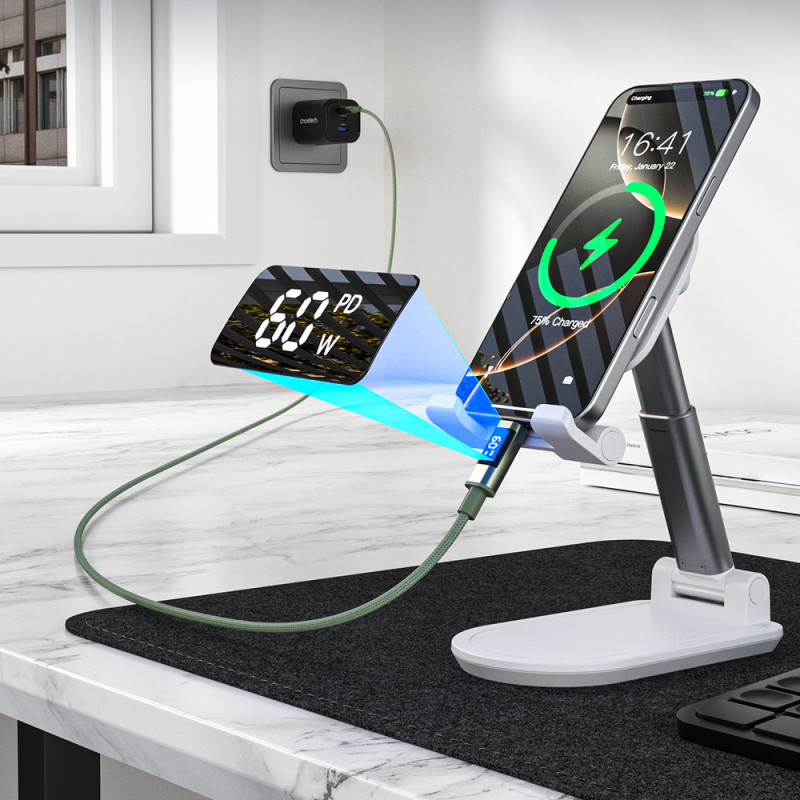Cavo USB-C a USB-C Choetech XCC-1068 PD 60W con display, 1,2 m, verde