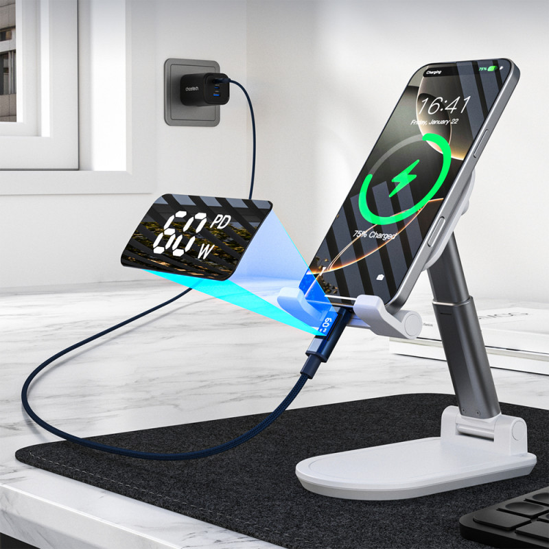 Cavo USB-C a USB-C Choetech XCC-1068 PD 60W con display, 1,2 m, blu
