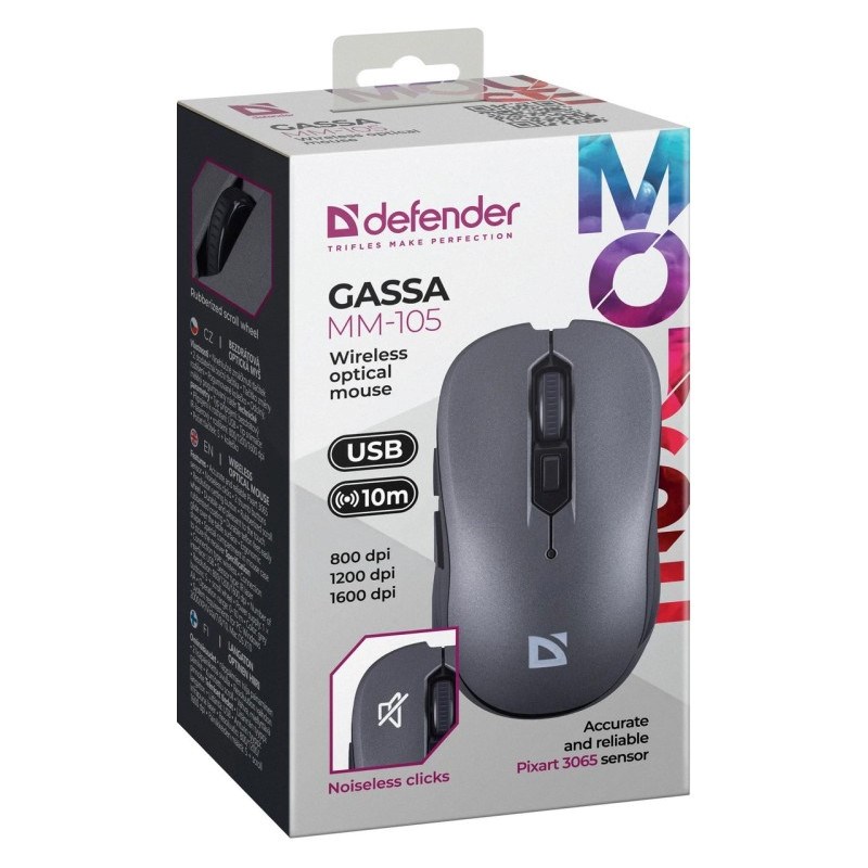 Mouse wireless silenzioso Defender Gassa MM-105 RF, grigio