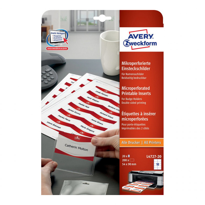 Etichette portanome autoadesive Avery Zweckform L4727-20, 90 x 54 mm, bianche