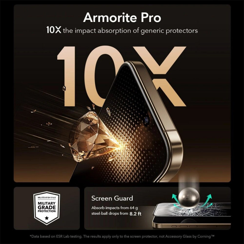 ESR UltraFit Armorite Pro Pellicola protettiva in vetro temperato con Glass by Corning per Apple iPhone 17 Pro Max, ESR928