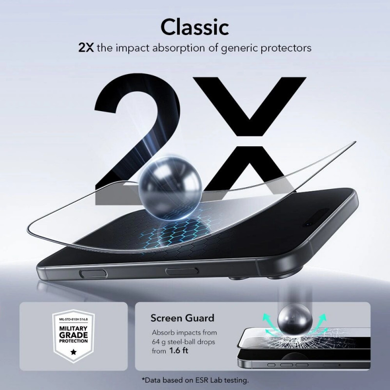 Proteggi schermo in vetro temperato ESR UltraFit per Apple iPhone 17 Pro Max / 18 Pro Max, ESR925, trasparente (2 pz)