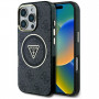 Custodia MagSafe Guess GUHMP16LHG4PRTGK IML Metal Glitter 4G Circle Triangle per Apple iPhone 16 Pro, nera