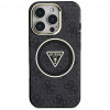 Custodia MagSafe Guess GUHMP16LHG4PRTGK IML Metal Glitter 4G Circle Triangle per Apple iPhone 16 Pro, nera