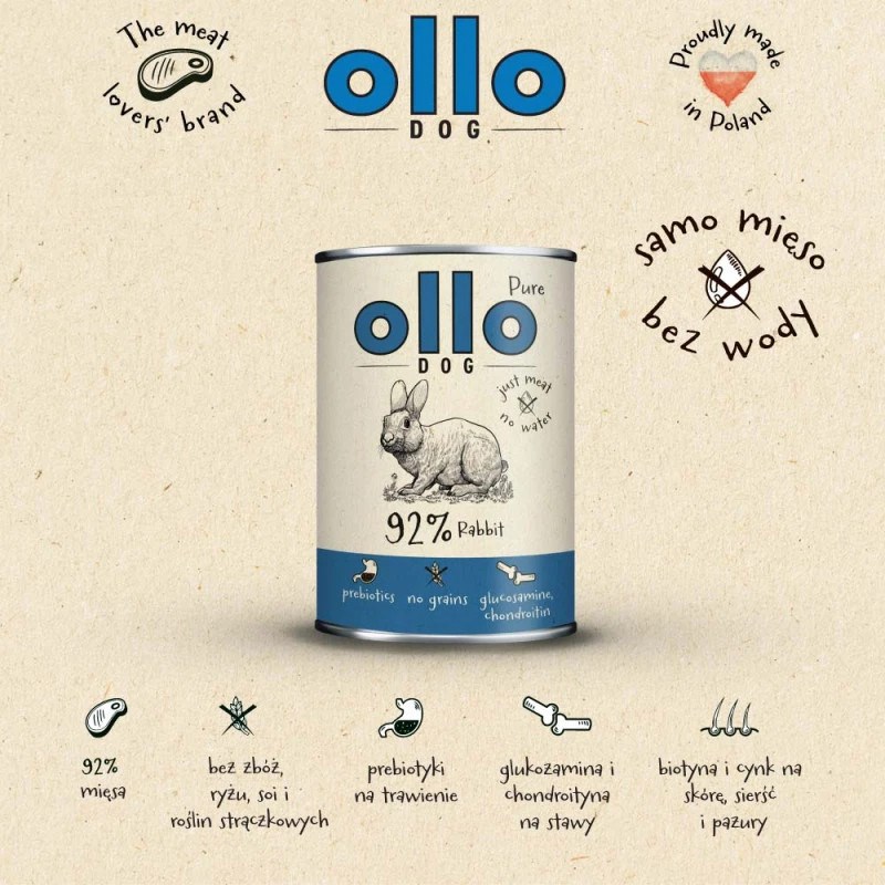 OLLO cibo umido per cani Pure Rabbit, 400 g