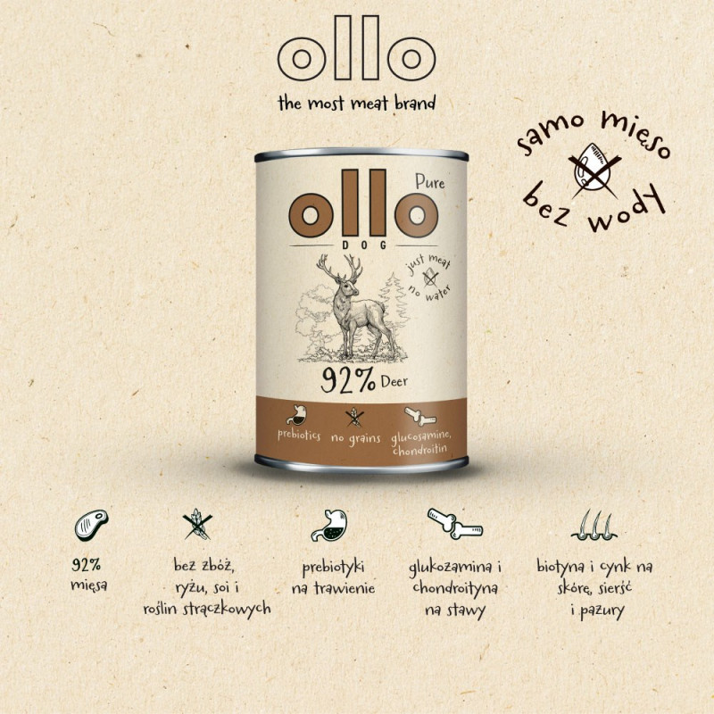 OLLO cibo umido per cani Pure Deer, 850 g