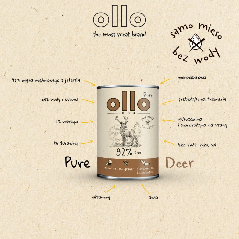 OLLO cibo umido per cani Pure Deer, 850 g