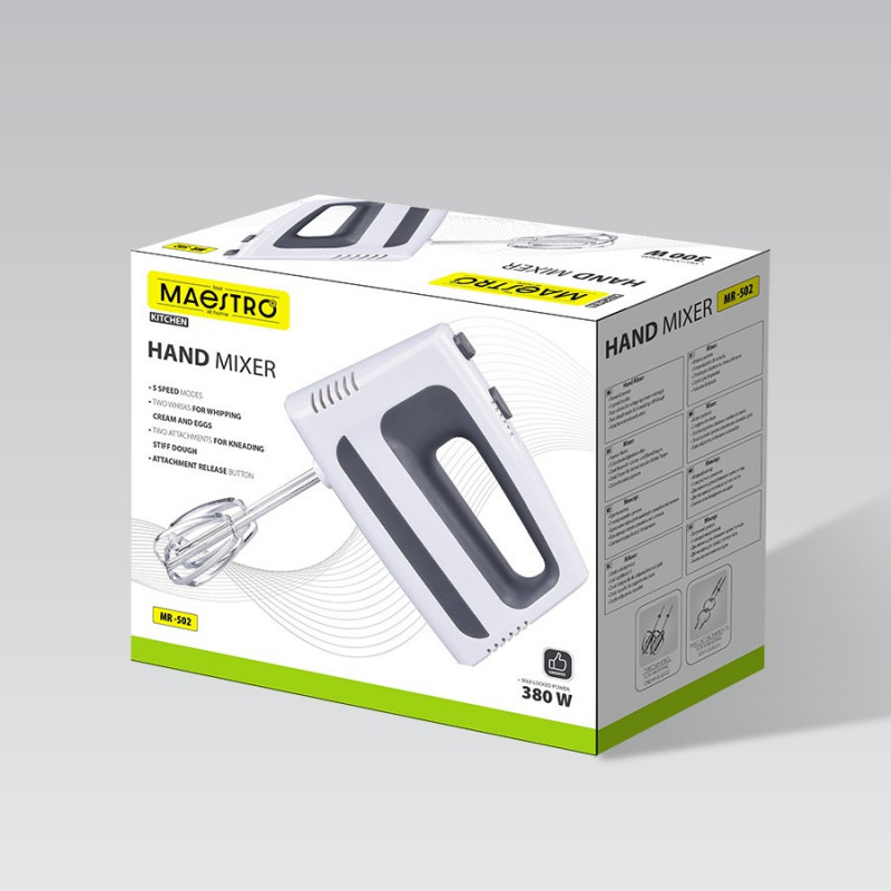 MAESTRO MR-502 Frullatore a mano, 500 W, bianco/nero