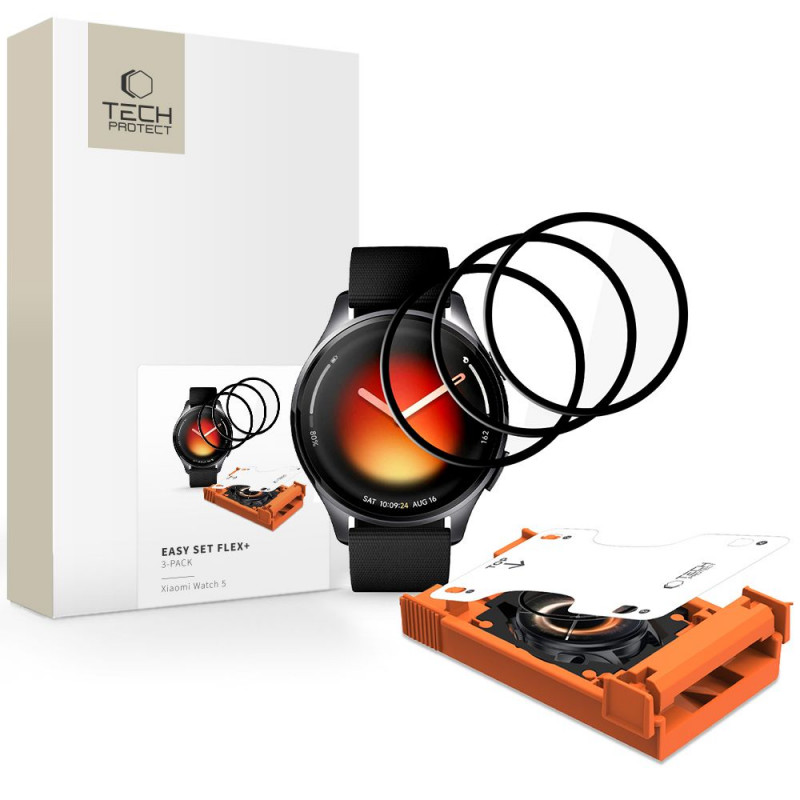 Tech-Protect Easy Set Flex+ Vetro ibrido per Xiaomi Watch 5 (3 pz), nero