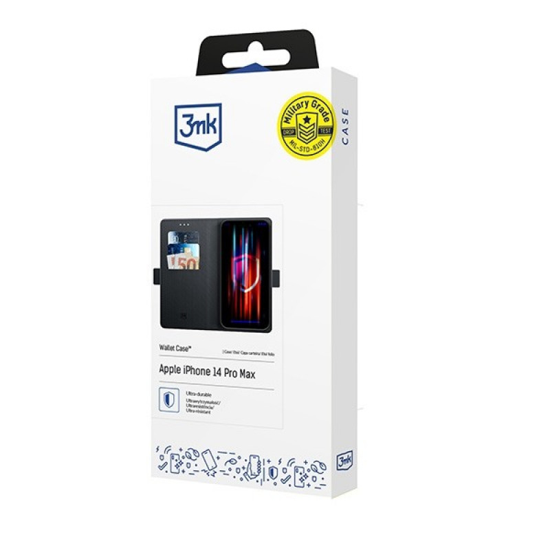 Custodia portafoglio 3MK Wallet Case per Apple iPhone 14 Pro Max, nera